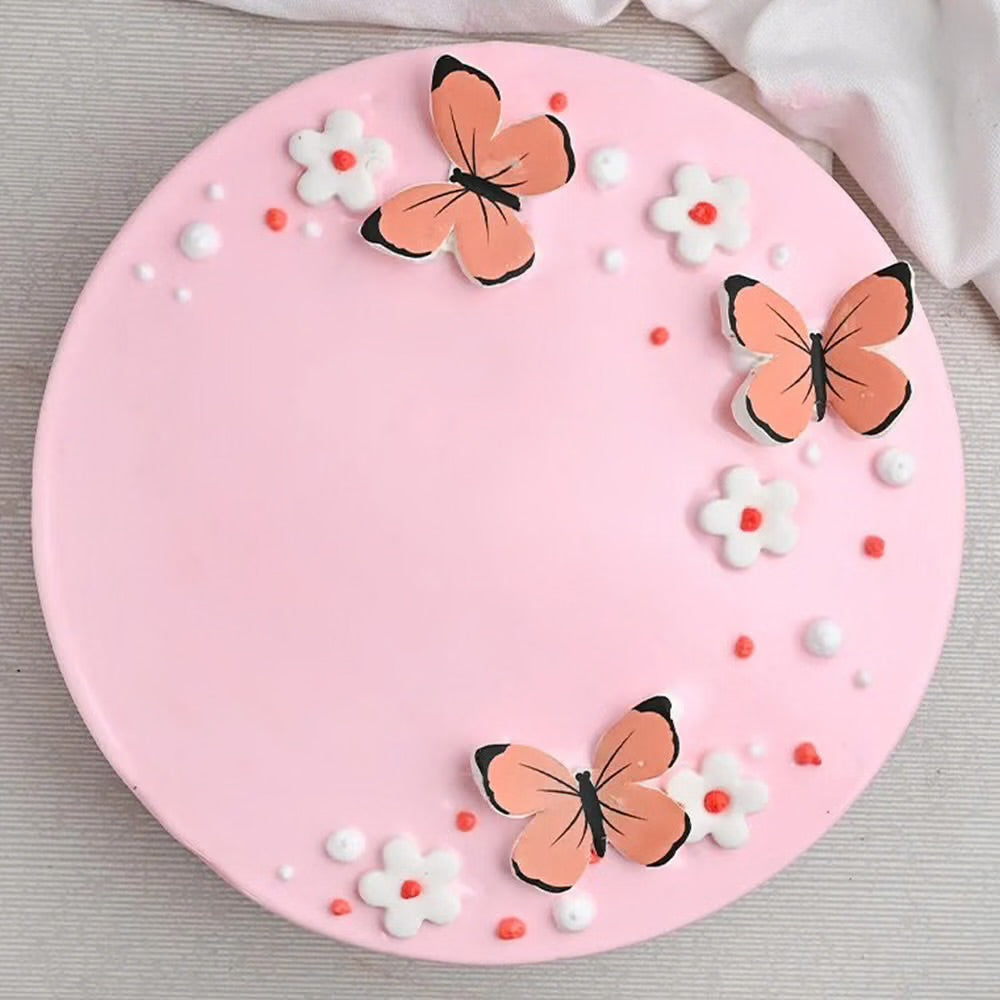 Butterfly N Flowers Red Velvet Cake