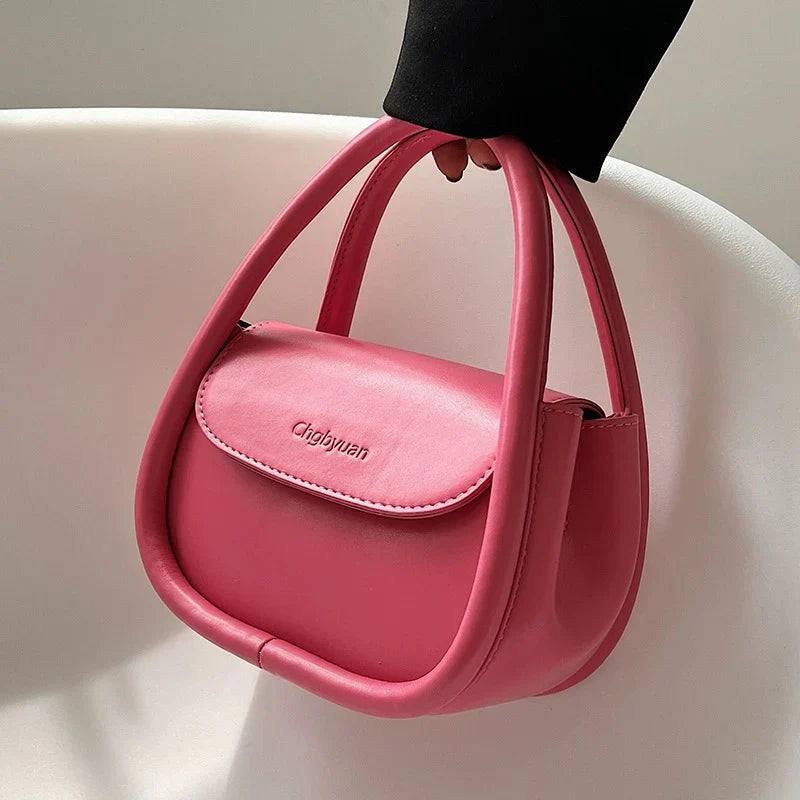 VERSATILE LEATHER SINGLE SHOULDER PINK PORTABLE CROSSBODY SADDLE BAG