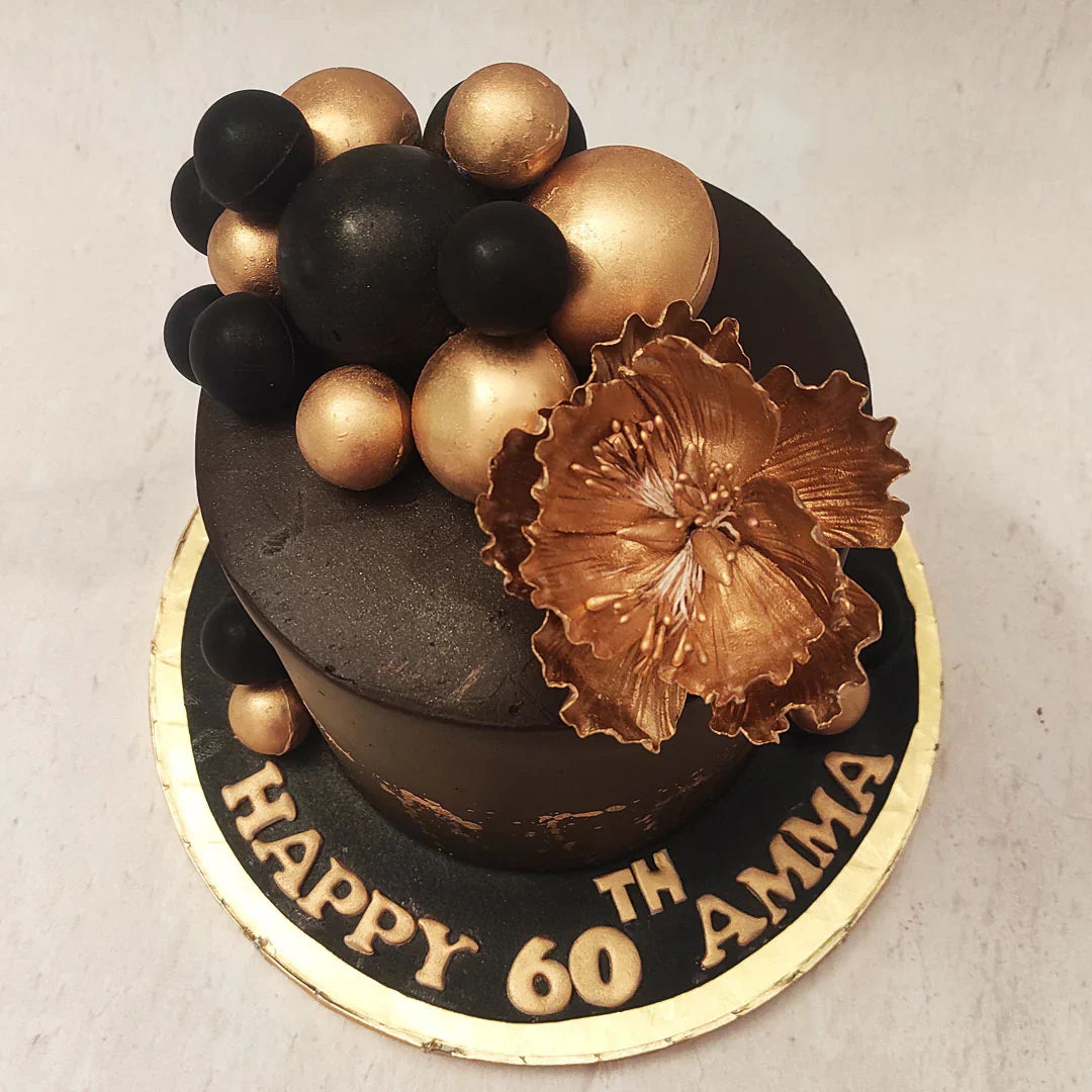 Simple Black And Gold Birthday Cake (chocolate truffle)