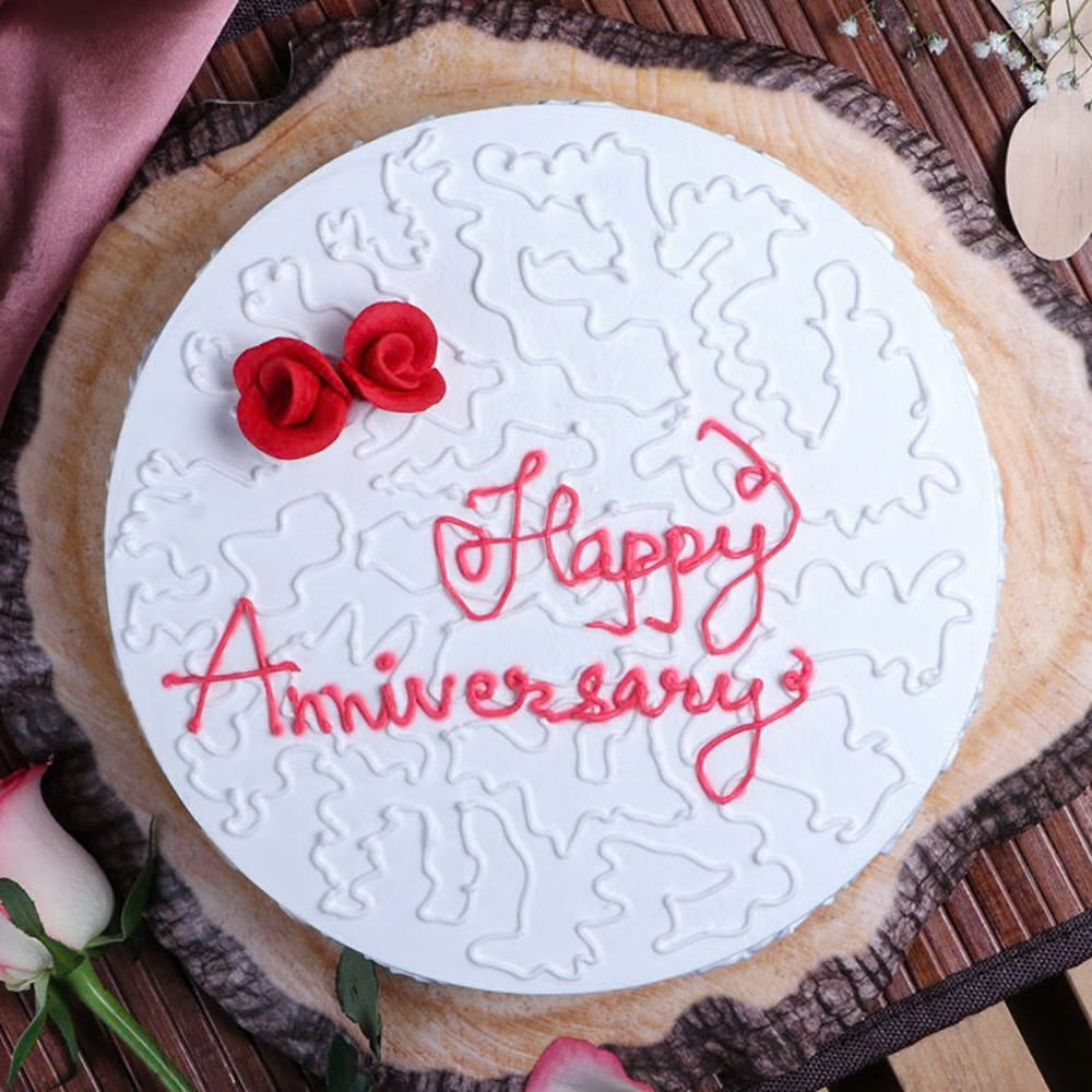 Happy Anniversary Rose Vanilla Cake