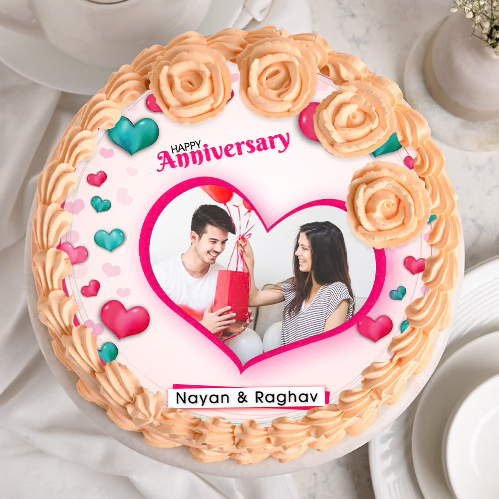 Vanilla flavoured Round Shape Photo Cake For Anniversary half kg